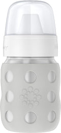 Lifefactory 8-Ounce Stainless-Steel Vacuum-Insulated Wide-Neck Baby Bottle with Hard Sippy, Stone Gray, LS2221WCG4