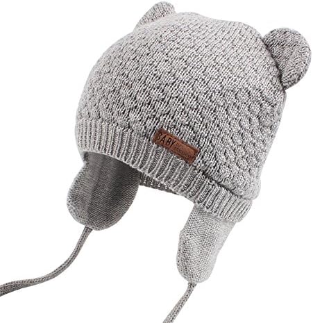BAVST Baby Beanie Hat for Winter with Earfalp Cute Bear Kids Toddler Girls Boys Warm Knit Cap 0-2Years