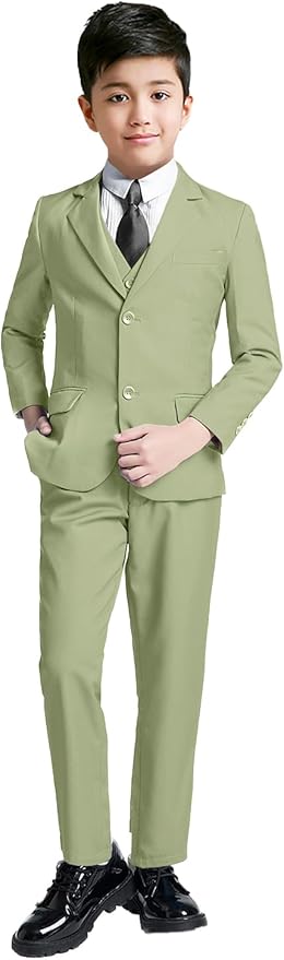YuanLu Boys Suit for Kids Tuxedo Wedding Ring Bearer Outfit, 5 Piece Boy Slim Fit Formal Suits with Adjustable Waist