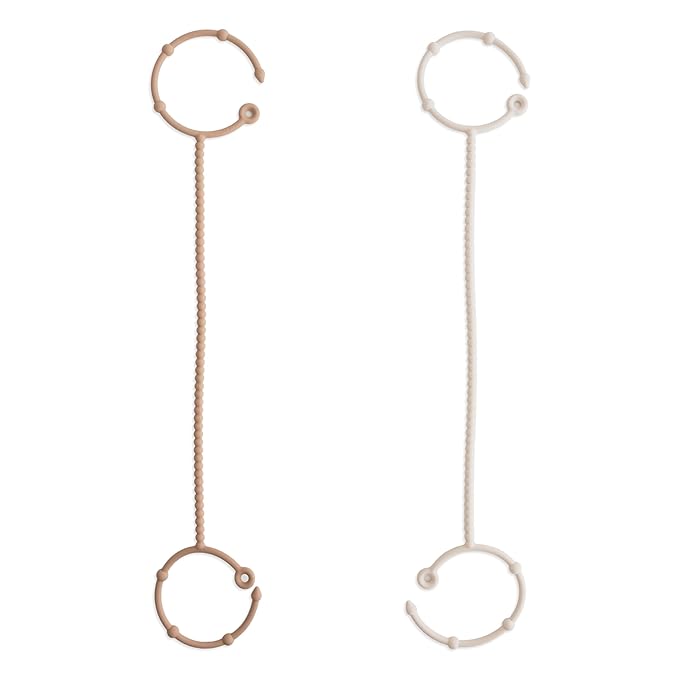 mushie Adjustable Silicone Toy Straps 2-Pack | Baby Accessories Holder for Travel, Stroller, High Chair (Natural/Shifting Sand)