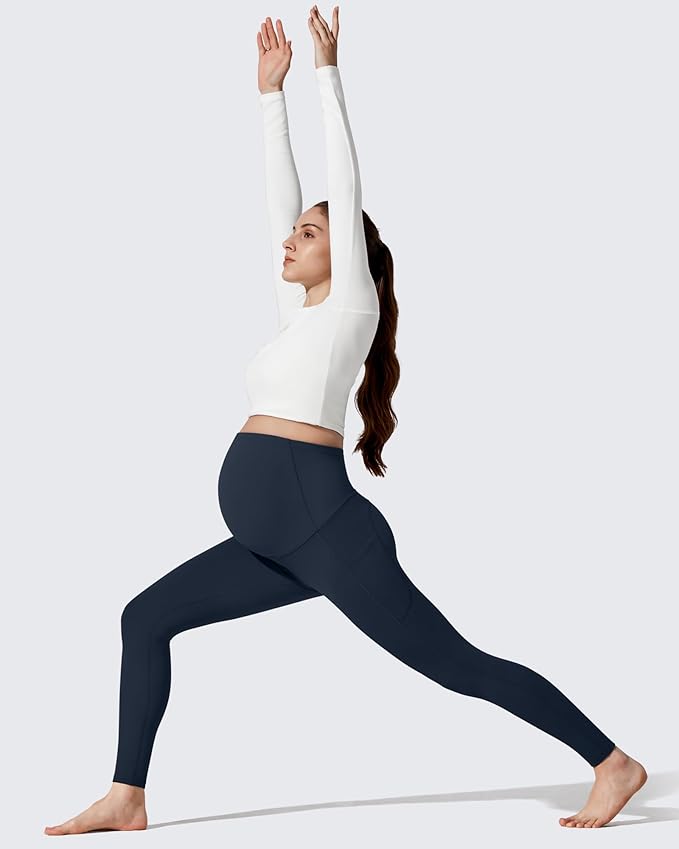 G4Free Barefeel Fleece Lined Maternity Leggings with Pockets Over The Belly Pregnancy Yoga Pants