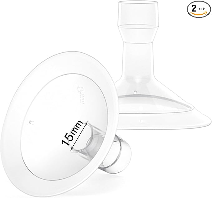2 Count of 15mm Breast Pump Flanges Compatible with Medela/Lansinoh ComfortFit, Replace Medela PersonalFit Breast Shields, Accessories for Pump in Style Symphony Swing Harmony Freestyle Pump Parts