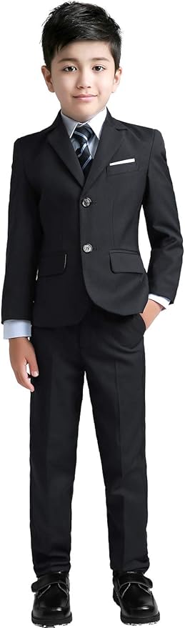 YuanLu Boys Suit for Kids Tuxedo Wedding Ring Bearer Outfit, 5 Piece Boy Slim Fit Formal Suits with Adjustable Waist