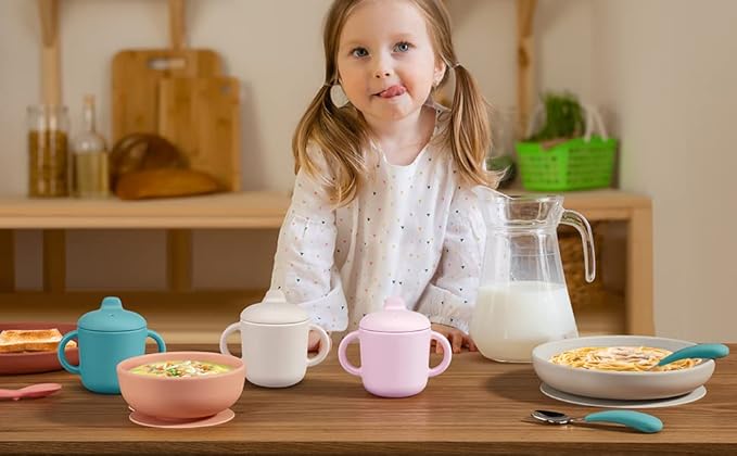 6 Months+ Sippy Cups with Handles,Small Silicone Sippy Cups Leak Proof 5oz,No Spill Sippy cups for Toddlers (Pink)
