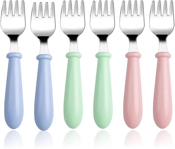 6-Pack Stainless Steel Toddler Forks with Round Handle, Baby & Kids Utensils for Self-Feeding Dishwasher Safe
