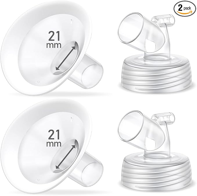 2 Packs 21mm Flange Set, Updated Soft Rim Shield and Wide Mouth Base Connector Pump Parts for Spectra S2 Spectra S1 9 Plus Breastpumps Accessories, 106 Degree Wider Opening Angel