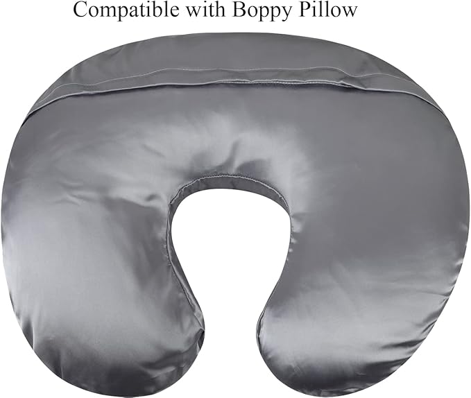 Satin Nursing Pillow Cover Set 2 Pack Ultra Soft Silk Compatible with Boppy Pillow for Breastfeeding Pillow Protect for Baby Hair and Skin Grey & Lt Blue