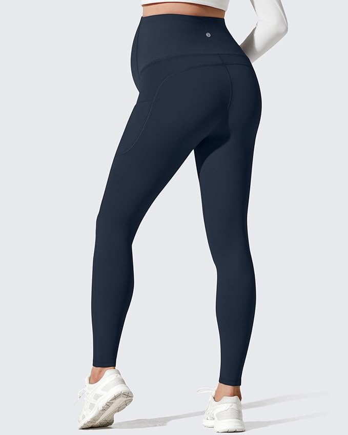 G4Free Barefeel Fleece Lined Maternity Leggings with Pockets Over The Belly Pregnancy Yoga Pants