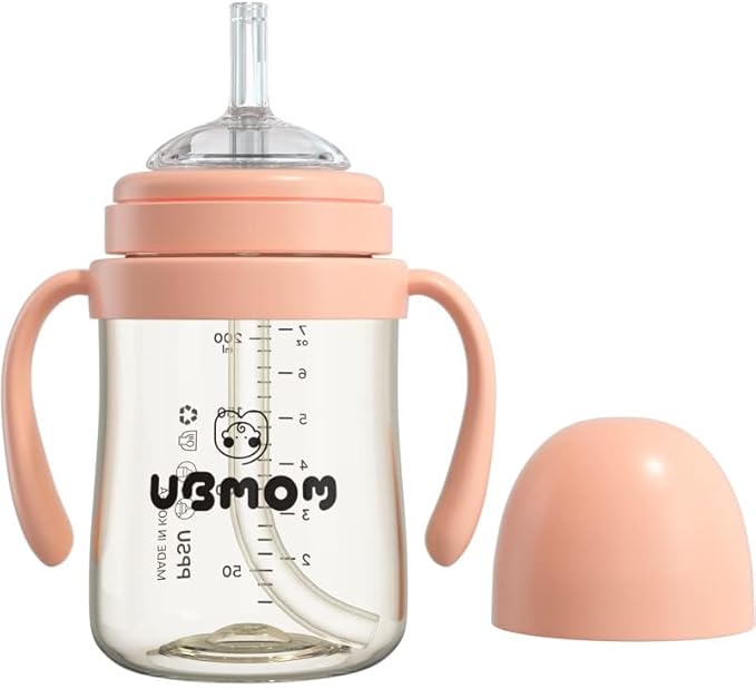 UBMOM No-spill, Backflow prevention Sippy Cup with Straw, PPSU Learner Cup with Handle for Baby and Toddlers, BPA free, 6.76oz (Strawberry)