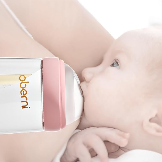 Baby Bottles with Slow Off-Centered Nipple for 0+ Months, Anti Colic Newborn Milk Feeding Bottle, 150ml/5oz/Pink/3Pack