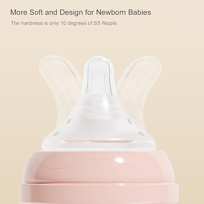 Gulicola Natural Small Glass Baby Bottle 3 oz, Very Slow Flow Nipple, 1 pk - Pink