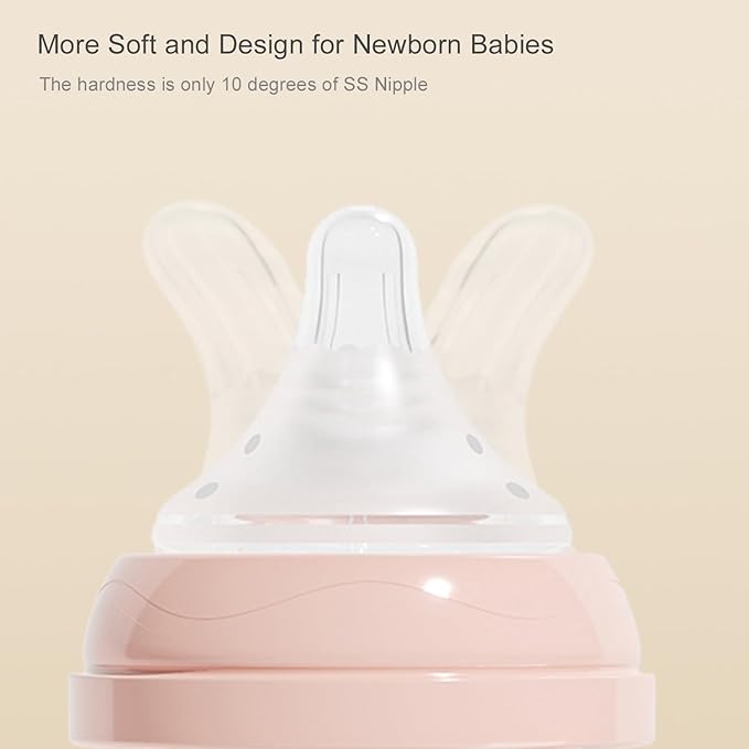 Gulicola Natural PP Baby Breastfeeding Bottles Newborn Set 2 Pack, Slow Flow Nipples, 0 Months +, 5 oz - Pink