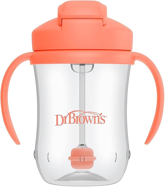 Dr. Brown's Milestones Baby's First Straw Cup, Training Cup with Weighted Straw, 9oz/270mL, Coral, BPA Free, 6m+ (Pack of 12)