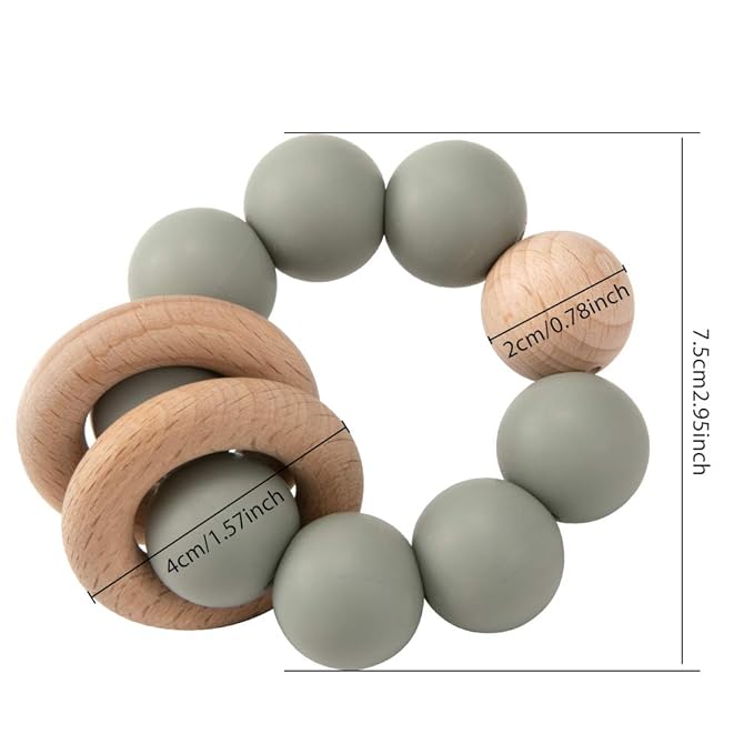 Silicone Baby Teether, Food Grade Silicone & Beech Baby Teething Toy, BPA Free (Muted)