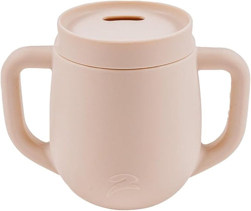 3-in-1 Silicone Training Cup with Straw & Lid - Baby Led Weaning Transition Sippy Cups for 6+ Month Old - Spill Proof Training Cup for Baby - BPA-Free Transition Sippy Cups (Soft Beige)