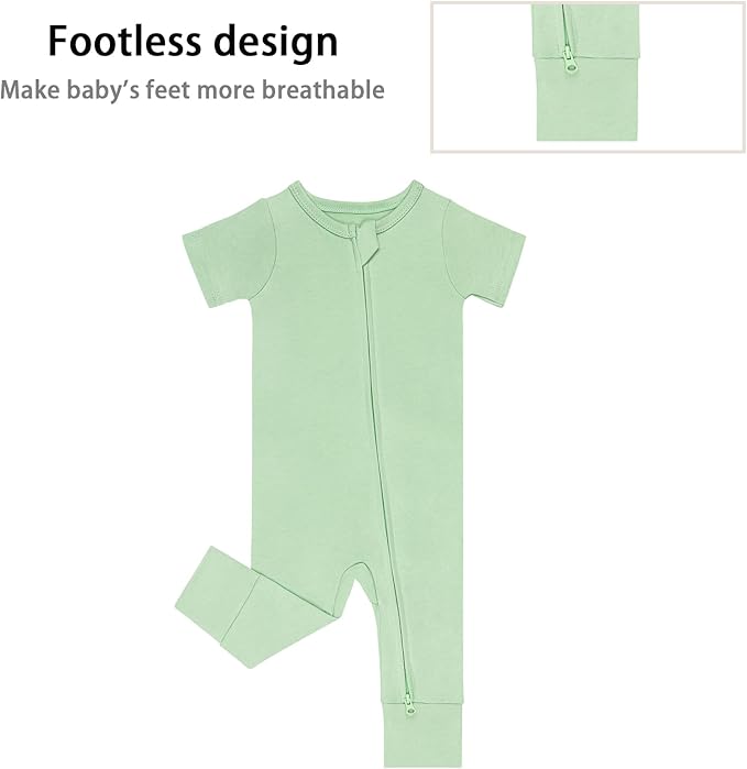 GUISBY Footless Short Sleeve Baby Pajamas with Zipper Cotton Infant Sleepwear