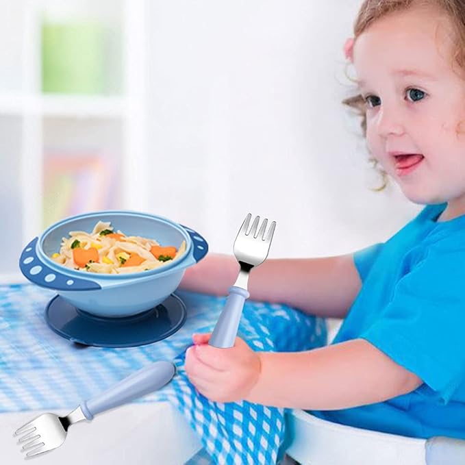 6-Pack Stainless Steel Toddler Forks with Round Handle, Baby & Kids Utensils for Self-Feeding Dishwasher Safe