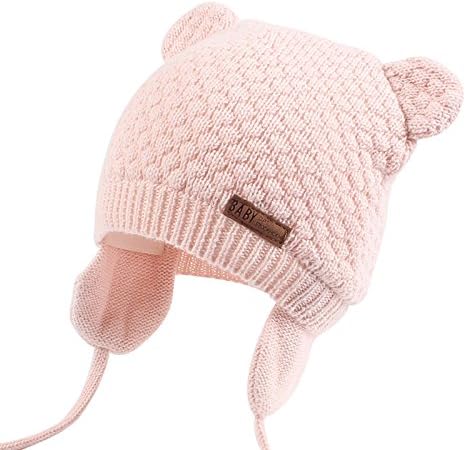 BAVST Baby Beanie Hat for Winter with Earfalp Cute Bear Kids Toddler Girls Boys Warm Knit Cap 0-2Years