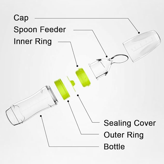 Matyz Silicone Baby Food Dispensing Spoon (Green, 4oz / 120ml) Squeeze Feeder with Spoon - Spoon Bottle for Baby - Baby Spoon Feeder Bottle Baby Solid Food Feeder - Ideal for 4 Months+ Babies