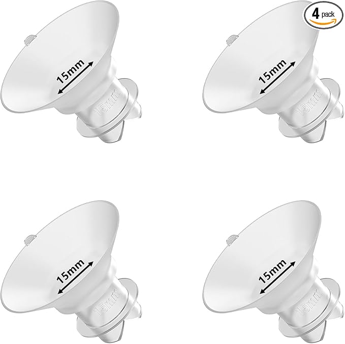 Upgraded Flange Inserts 15mm for 24mm Flange/Shield of Most Pumps Compatible with Momcozy/Medela/Spectra/eufy/Elvie/Lansinoh/TSRETE/Paru Breast Pump, Reduce 24mm Nipple Tunnel Down to 15mm, 4PCS
