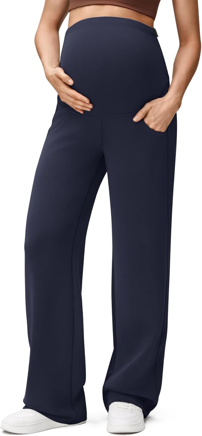 G4Free Smoofit Modal Soft Maternity Pants with Pockets Over The Belly Pregnancy Wide Leg Sweatpants