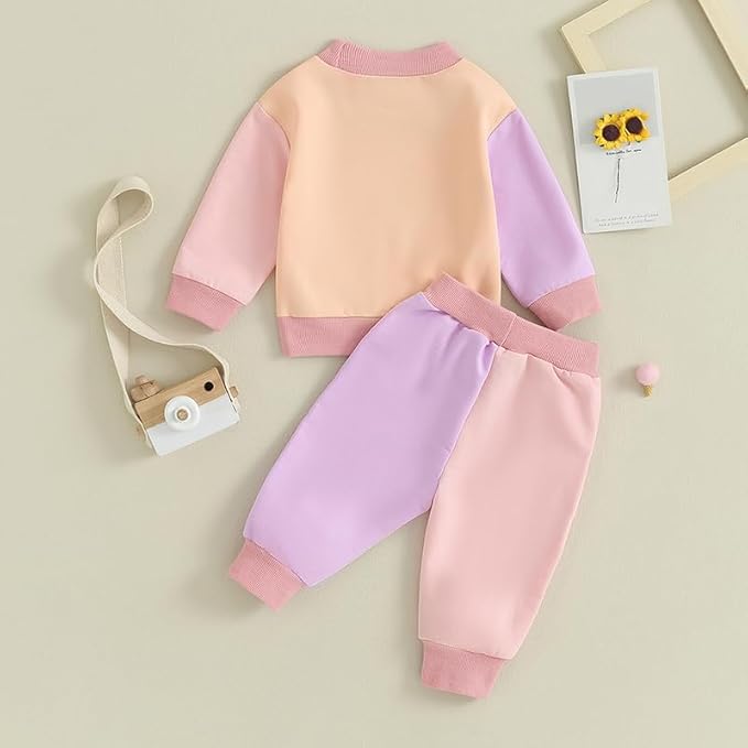 Fernvia Toddler Baby Girl Clothes 3 6 9 12 18 24 Months Fall Outfits Solid Long Sleeve Sweatshirt Tops + Pants Set