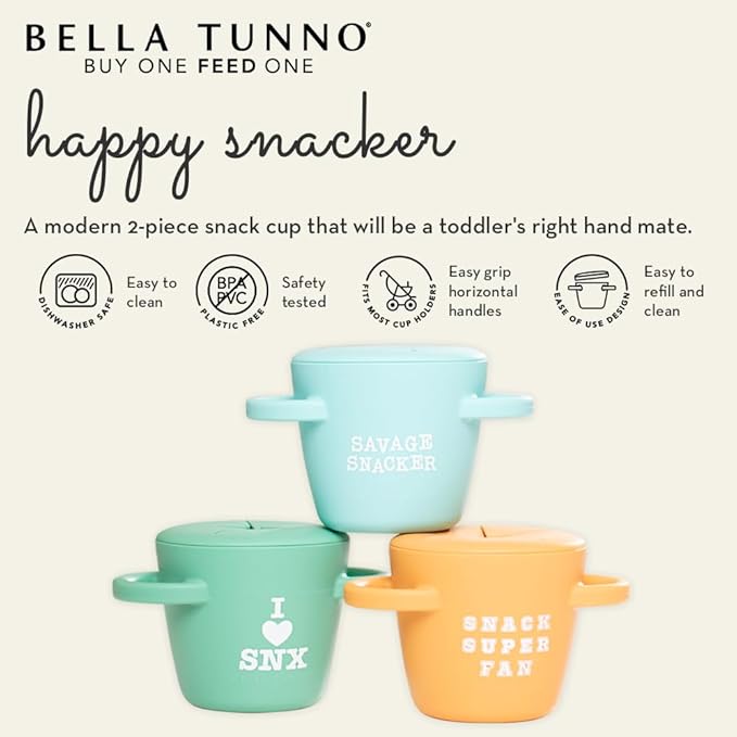 Snack Cups for Toddlers by Bella Tunno, Silicone Spill Proof Food Container with Lid, Babies & Kids 6-12 Months, Mr Happy