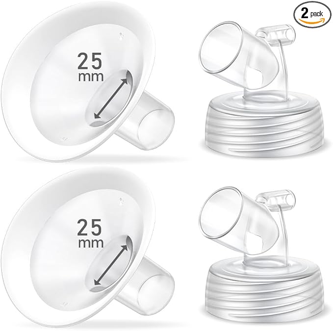 2 Packs 25mm Flange Set, Updated Soft Rim Shield and Wide Mouth Base Connector Pump Parts for Spectra S2 Spectra S1 9 Plus Breastpumps Accessories, 106 Degree Wider Opening Angel