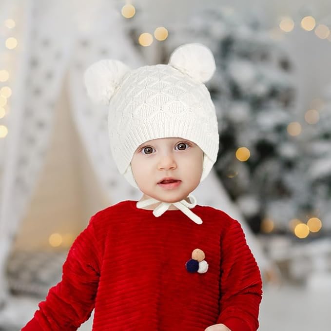 Labeol Baby Hats,Soft Warm Winter Knit Baby Beanie Hat with Earflap,Cute Pom-pom Ears Fall Winter Caps for Toddler Girls Boys