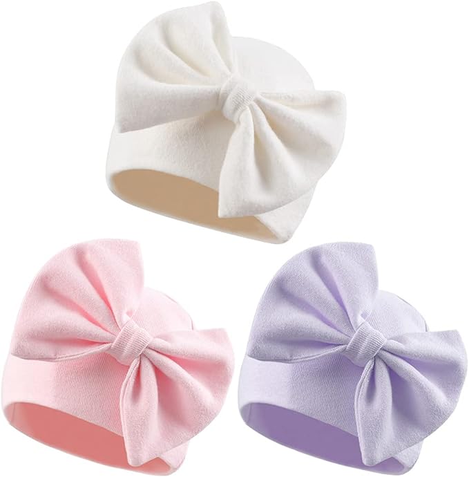 Bamery Newborn Baby Girl Hat Cotton Baby Bow Beanie Preemie Hats Spring Infant Hats for Girls 0-12 Months
