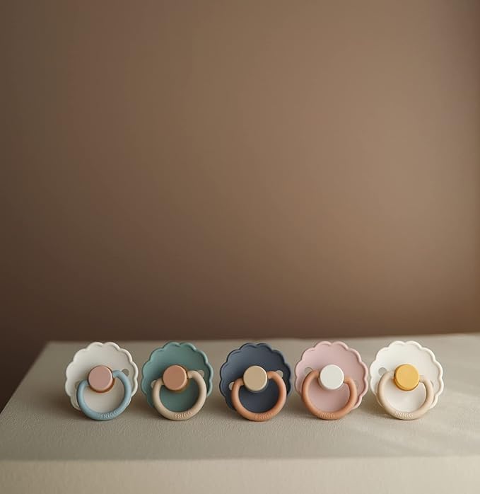 FRIGG Daisy Natural Rubber Baby Pacifier | Made in Denmark | BPA-Free (Cotton Candy/Sandstone, 6-18 Months) 2-Pack