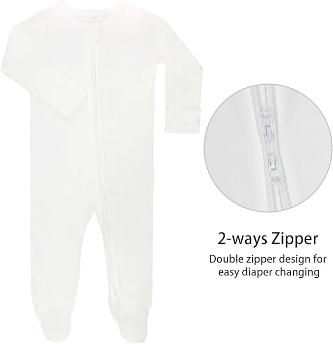 GUISBY Long Sleeve Baby Footed Pajamas with Mittens Cotton Sleepers with Zipper 3-Pack