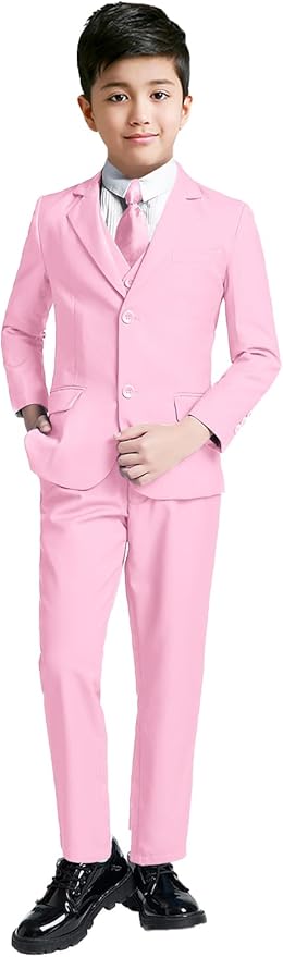 YuanLu Boys Suit for Kids Tuxedo Wedding Ring Bearer Outfit, 5 Piece Boy Slim Fit Formal Suits with Adjustable Waist