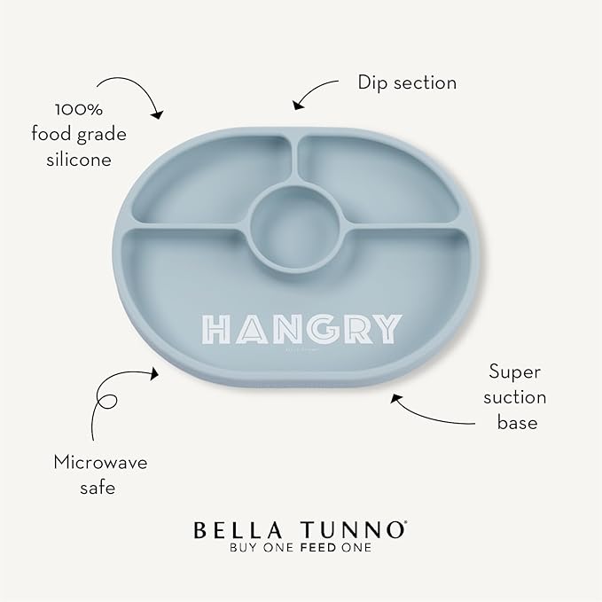 Bella Tunno Suction Plate for Babies & Toddlers, Self-Feeding Dish for Baby Led Weaning, Silicone Divided Plate, Sticks to Highchair Trays & Tables, Microwave & Dishwasher Safe, Miss Mess