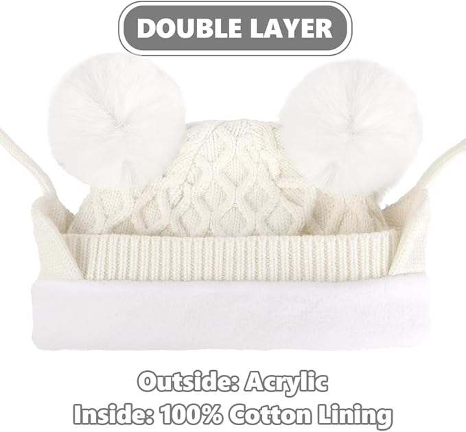 Labeol Baby Hats,Soft Warm Winter Knit Baby Beanie Hat with Earflap,Cute Pom-pom Ears Fall Winter Caps for Toddler Girls Boys