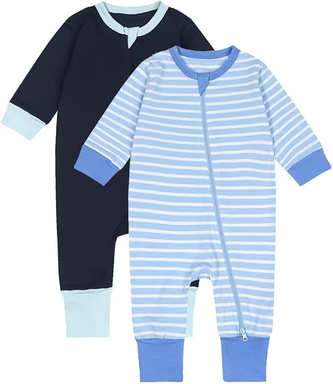 Teach Leanbh Toddler Baby Boys Girls 2-Pack Pajamas Cotton 2 Way Zipper Long Sleeve Footless Romper Sleep and Play