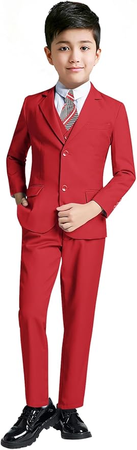 YuanLu Boys Suit for Kids Tuxedo Wedding Ring Bearer Outfit, 5 Piece Boy Slim Fit Formal Suits with Adjustable Waist