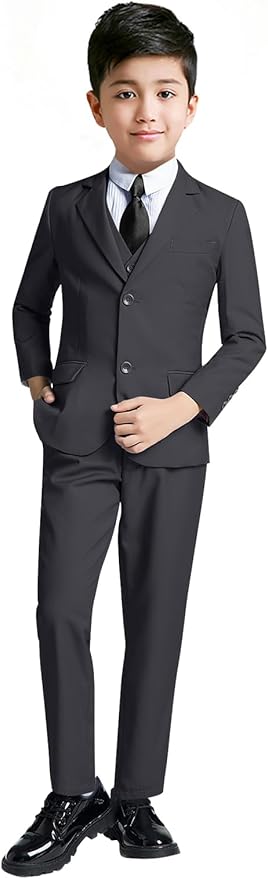 YuanLu Boys Suit for Kids Tuxedo Wedding Ring Bearer Outfit, 5 Piece Boy Slim Fit Formal Suits with Adjustable Waist