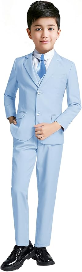YuanLu Boys Suit for Kids Tuxedo Wedding Ring Bearer Outfit, 5 Piece Boy Slim Fit Formal Suits with Adjustable Waist