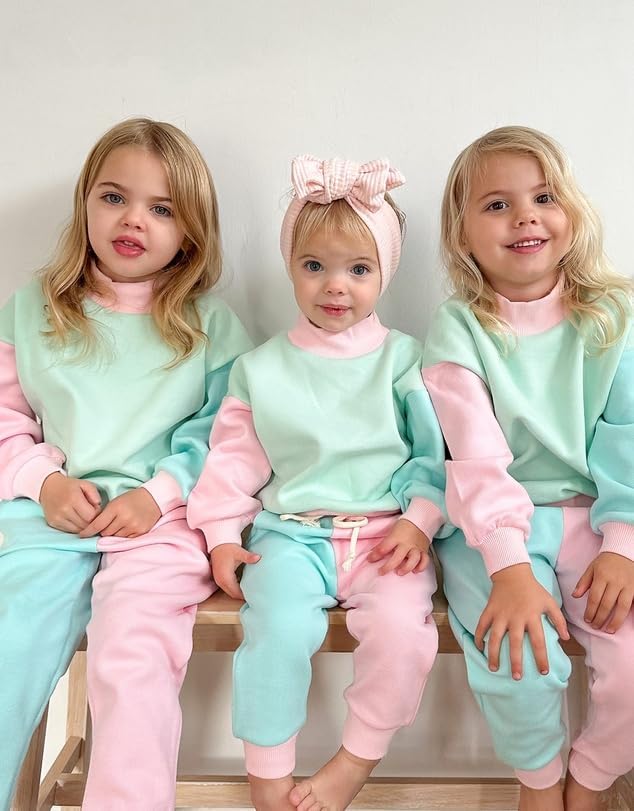 Fernvia Toddler Baby Girl Clothes 3 6 9 12 18 24 Months Fall Outfits Solid Long Sleeve Sweatshirt Tops + Pants Set