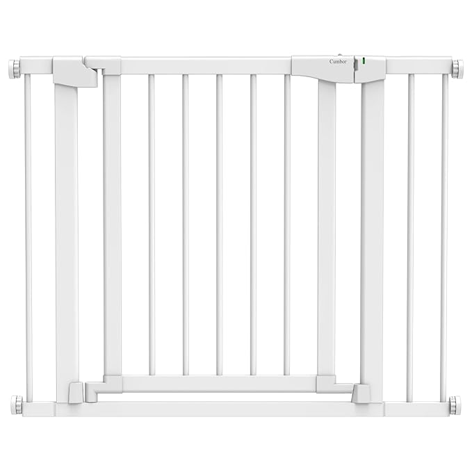 Cumbor 29.7-40.6" Baby Gate for Stairs, Mom's Choice Awards Winner-Dog Gate for Doorways, Pressure Mounted Auto-Close Pet Gates for Dogs Indoor, Safety Child Gate with Easy Walk Thru Door, White