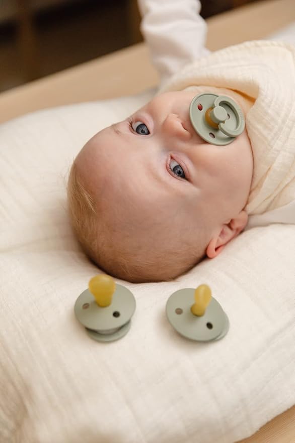 BIBS Pacifiers Colour Collection | Natural Rubber Baby Pacifier | Set of 2 BPA-Free Soothers | Made in Denmark | 0+ Months (Pack of 2) | Dusty Blue/Steel Blue