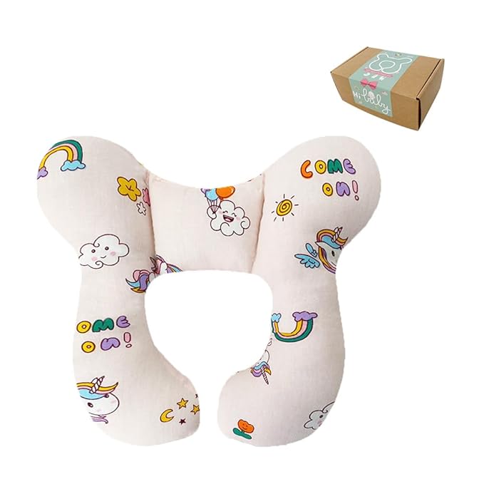 Baby Neck Pillows, Comfortable Baby Travel Head Neck Support Pillow for Car Seat Stroller Pushchair, Soft PP Cotton Travel Pillow for 0-1 Year Old Toddler Infant Newborn, Rainbow