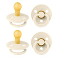 BIBS Colour Soother 4-Pack | BPA Free Dummy Pacifier | Round Nipple | Natural Rubber Latex | Made in Denmark | Size 0-6 Months | Ivory