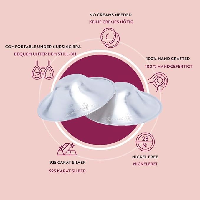 Set of 2 Silver Breastfeeding Caps, Nipple Shield Suitable for Protecting Nipples, Nursing Cups Suitable for All Breast Types, Silver Caps, Nickel Free Breastfeeding, Solid 925 Silver, Standard