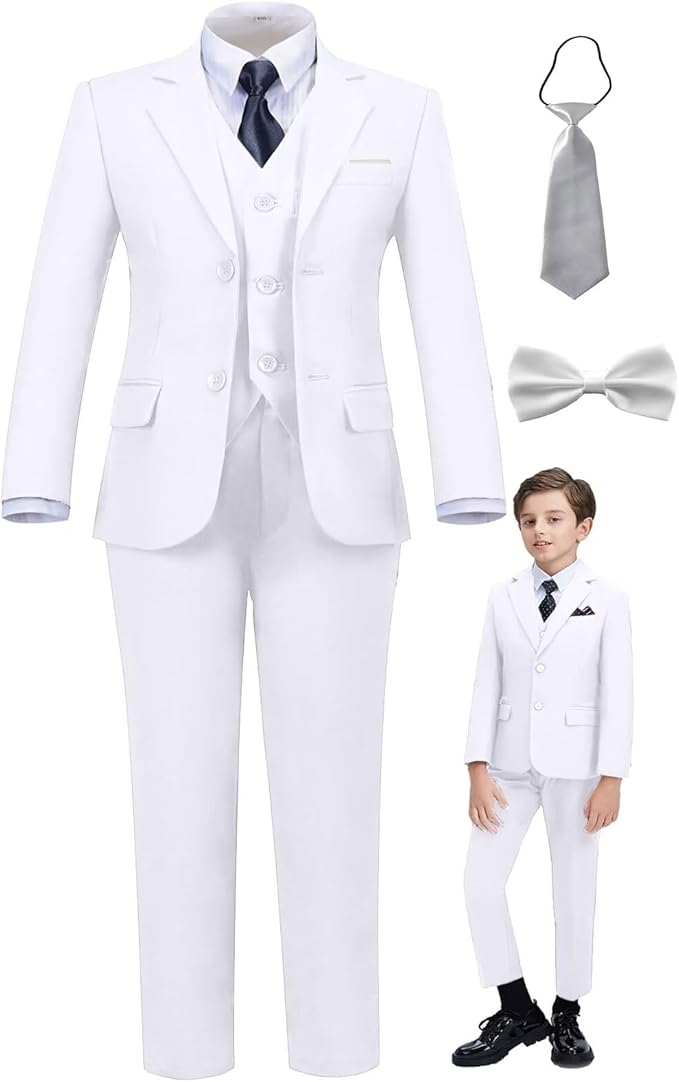 Boys Suit Set Slim Fit Kids Formal Suits Toddler Tuxedo Wedding Prom Classic Suits for Boy Teen Black Blue Dress Outfit