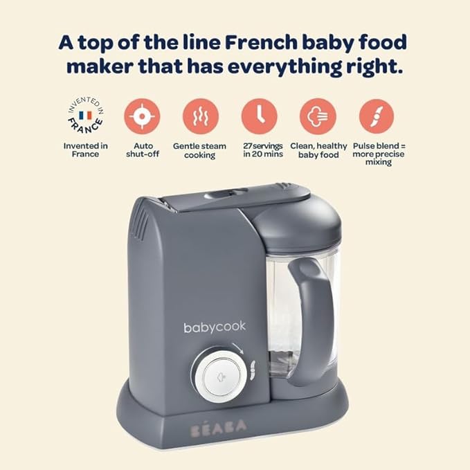 BEABA Babycook Solo 4 in 1 Baby Food Maker, Baby Food Processor Baby Food Steamer, Lrg Capacity 4.5 Cups 27 Servings in 20 Mins, Auto Steam Cooking, Puree Blender, Rose Gold