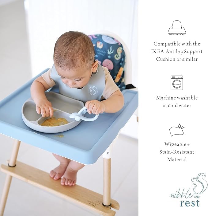 Nibble and Rest Highchair Cushion Cover for Inflatable Cushion, Compatible for IKEA Antilop Highchair, Accessories Stain-Proof and Wipeable Cover (Cushion NOT Included)(Green Meadow)