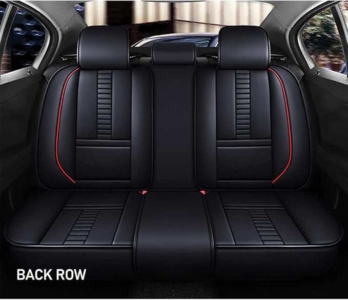 Full Set of Universal Fit Automotive Seat Covers fit for Suzuki 1999-2025 95% Models, PU Leather Automobile Interior Sets with Headrest & Back Pillow Black & Red Line