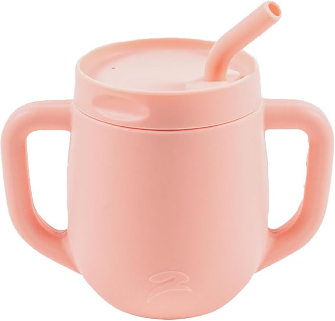 3-in-1 Silicone Training Cup with Straw & Lid - Baby Led Weaning Transition Sippy Cups for 6+ Month Old - Spill Proof Training Cup for Baby - BPA-Free Transition Sippy Cups (Candy Peach)